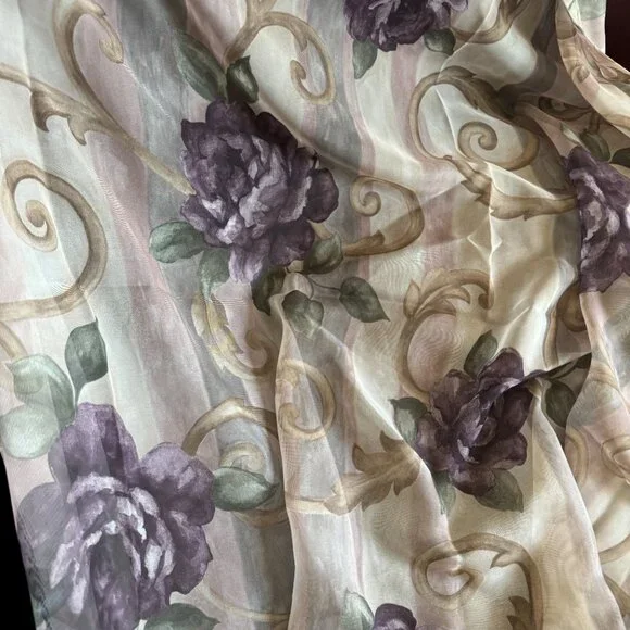 Vintage 2 pc CROSCILL Chambord Cassis Floral 60 x 216 Semi Sheer Drapery Scarf - Picture 2 of 6